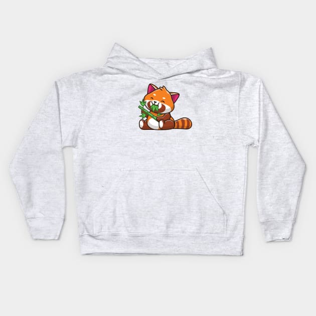 Cute Red Panda Eating Bamboo Cartoon Kids Hoodie by Catalyst Labs